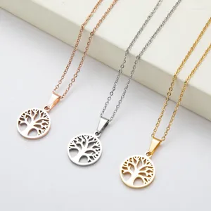 Pendanthalsband 2023 Fashion Gold-Plated Tree of Life Circle Necklace For Women Luxury Lucky rostfritt stål Choker-kedja smycken