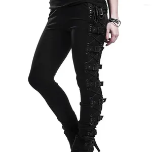 Leggings da donna Moda Push Up Leggins Mujer Gothic Lady Side Lace Donna Nero Skinny Legging Femme Pantaloni Pantalones De