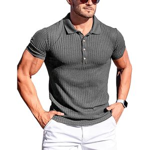 Men's Polos Fosed Camisa de pólo de rosca de verão Running Sports Fitness Roupos Músculos Slim Fit Manga curta T-shirt Gola em V Tops casuais 230421