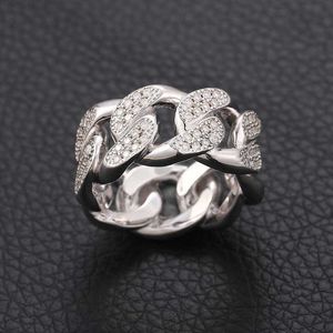 Jóias de hip hop Men 925 Sterling Silver Cuban Link Ring Moissanite Diamond Ring