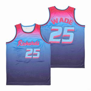 Lise Basketbol Richards Richards Dwyane Wade Formaları 25 Moive Pullover Hiphop Üniversitesi Spor Hayranları için Nefes Alabilir Saf Pamuk Tüm Dikişli Takım Mavi Erkek Satış