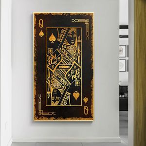 The Golden of Ace Card Poker Affisch Queen and King Spela kort duk konsttryck bild väggdekoration målning heminredning