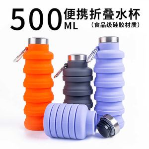 Mugs 550 Ml Portable Silicone Water Bottle Retractable Folding Coffee Bottle Cups E Outdoor Travel Tools Collapsible Sport Bottles Z0420