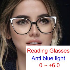 Reading Glasses Vintage Luxury Brand Cat Eye Reading Glasses Women White Black Rim Optical Prescription Eyeglasses Frame Blue Light Glasses 230421