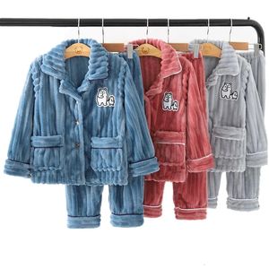 Pyjamas 1-12 år Vinterpojkar flickor tjockare pyjamas set baby flanell fleece outfits varma tonåringar barns sömnkläder nattkläder hemkläder set 231120