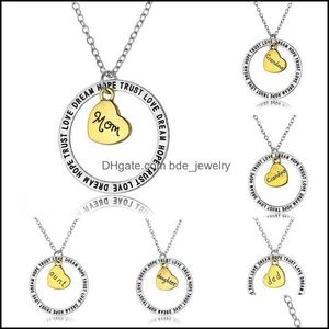 Pendant Necklaces Personalized Family Member Gifts Sier Plated Heart Love Dream Hope Trust Circle Necklace Mom Grandma Daughter Sist Otvuf