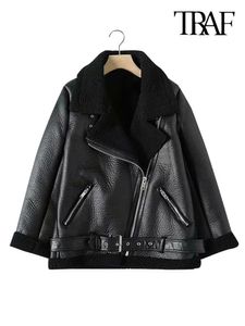 Damenjacken TRAF Frauen Mode Dicke Warme Winter Pelz Kunstleder Übergroße Jacke Mantel Vintage Langarm Weibliche Oberbekleidung Chic Tops 231121