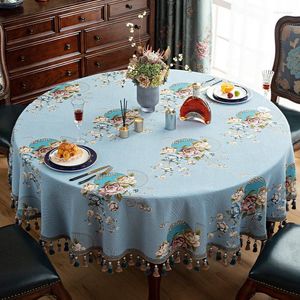 Table Cloth Stylish Jacquard Flower Round Tablecloth For Dining Big Small Coffee Cover Tassel Events Party Home Decoration 180cm