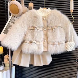 Down Coat Fake Päls för Girls Lamb Wool Blend Parkas Autumn Winter Coats Jackor Söt varm jacka