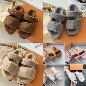 Slippers Ladies Wool Slides Luxury Sandals Girl Flip Flop Winter Fur Fluffy Furry Warm Letters Comfortable Fuzzy Inverted Triangular