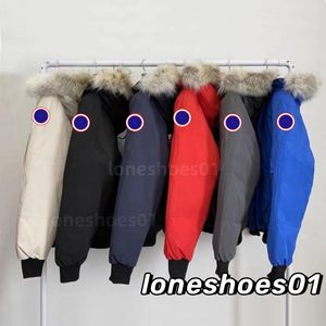 Winter men flight suit short Canada down Goose jacket thermal pie overcome women coat real coyote fur hooded removable fluffy casual black grey beige white