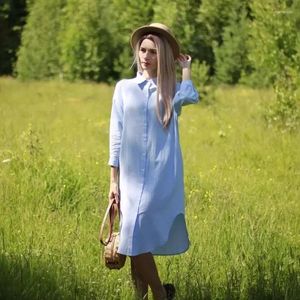 Women's Blouses Clothing Vintage Linen Cotton Mid-length White Shirt Dress For Chic Fashion Tops Long Sleeve Crop Berserk Favourite