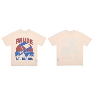 Designer Mode Kläder T-shirts T-shirts Segling Surfing Print High Street Loose Oversize Par Trend Märke Rhude Kortärmad T-shirt Toppar Streetwear Lös Hiphop