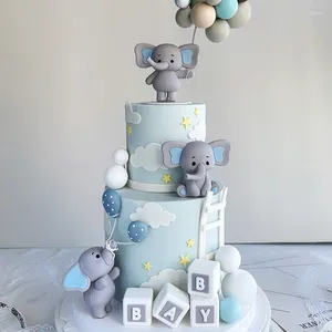 Festförsörjning söt elefantkaka topper baby block cupcake deco barn första födelsedagsdekoration dusch kön avslöjar dop