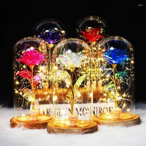 Decorative Flowers 2023 LED Enchanted I LOVE YOU Rose Eternal 24K Gold Foil Flower With Fairy String Lights In Dome For Mother's Valentine