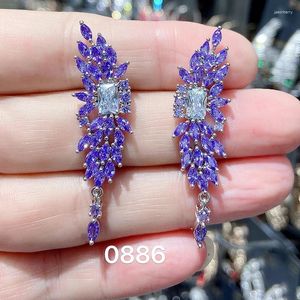 Dangle Earrings Symmetric Wing Butterfly For Women Cubic Zirconia Red Purple White Leaf Drop Wedding Evening Party Jewelry