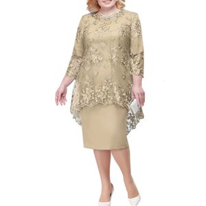 Basic Casual Dresses A Lin Plus Size Women Clothing Wedding Mother Mid-length O-neck Lace Crochet Summer and Autumn Fashion Elegant 6XL Party Dresses 231120