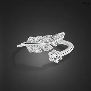 Cluster Rings Leaves 925 Sterling Silver For Women Elegant Luxury Jewelry Wedding Adjustable Ring High Quality Fashion