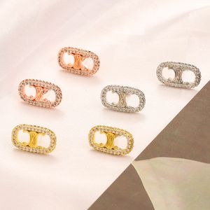 Simple 18K Gold Plated 925 Silver Luxury Brand Designers Letters Stud Geometric Famous Women Crystal Rhinestone Back Seal Letter Earring Wedding Party Jewerlry