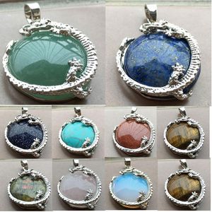 Подвесные ожерелья тигровые глаза Aventurine Blue Sand Unakite Goldstone Crystal Rhodorite Opal Hywlite круглый дракон.