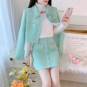 Tvådelt klänning unxx 2023 Autumn Winter Arrivals High-End Heavy Tweed Suit Set For Women With Chic Jacket och Short Kirt Office Lady Girls