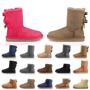 Women Girls Fashion Designer Shoes Boots Pink Khaki Black Navy Blue Platform Fur Leather Booties Outdoor Australians Ankle Snow Winter Boot
