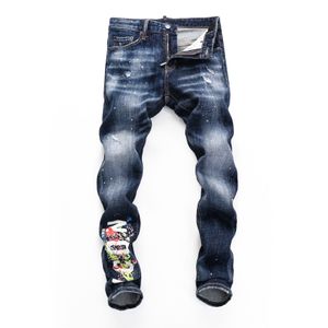 DSQ Phantom Kaplumbağa Erkekler Kot Pantolon Sıska Yırtık Sıska Yırtık Serin Yırtık Koruyucu Delik Denim Moda Markası Fit Kot Pantolon 65289