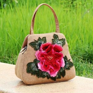 Sacos de noite estilo étnico bordado flor bolsa lona bolsa casual tridimensional