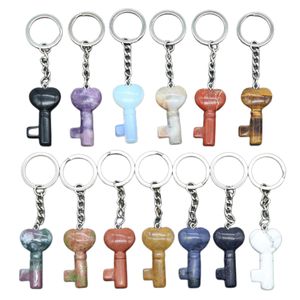 Factory por atacado Cristal Natural Gemito Pedra do coração Chave de cura de Cristal com cadeia de ligas Pingente Keychain