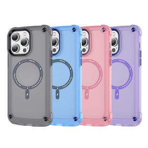 iPhone 15 14 Pro Max Magnetic Phone Case for Apple 13 12 11 Plus High Transparency Matte Skin-friendly Air Cushioned Corner Individual Metal Button Chromed Lens Frame