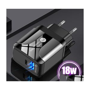 Handy-Ladegeräte USB Pd 18 W Schnellladung 3 A Qc 3.0 Mobile Typ C-Ausgänge 2-in-1-Netzteiladapter Anzug für EU-US-UK-Buchse Dro Dhr7S