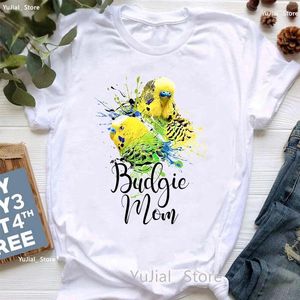 Kadın Tişörtleri Budgie Mom Papakeets Grafik Baskı Gömlek Kadın Giysileri 2023 Komik Beyaz Tshirt Femme Kawaii Cockatiel T-Shirt