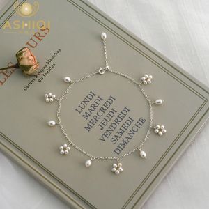 Anklets Ashiiqi Natural Freshwater Pearl Anklet äkta 925 Sterling Silver Handgjorda smycken Wedding Jewelry Lady 231121