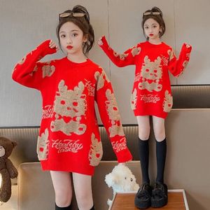 Família combinando roupas ano de natal 120-170cm família combinando roupas roupas adolescentes meninas malha dragão vermelho camisola para mãe filha 231121
