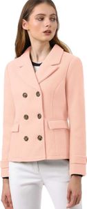 Winter Jacket Women Flat Barge Collar Double-breasted Short Solid Color Slim Warm Pea Coat 15HVC1