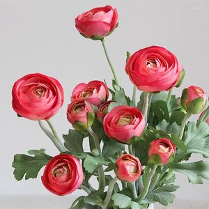 Dekorativa blommor konstgjorda ranunculus med verklig beröring stam faux peony bröllop dekoration hushållssimulering