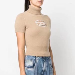 Women's T Shirts Ins Chic Brand Fashion Metal D Top Shirt Women 2023 Luxury Turtleneck Skinny Crop Harajuku Gothic Punk Y2k Girls Tee