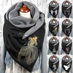 Lenços 2023 inverno mulheres cachecol moda floral impressão botão macio envoltório veludo quente xales pescoço aquecedor echarpe femme foulard