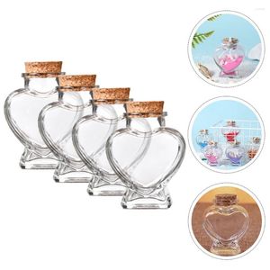 Wazony 4PCS Glass Butelki Butelki Piasek Piaski typu serce typu słoiki z pokrywkami z korek