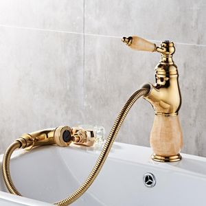 Bathroom Sink Faucets European Style Antique Basin And Cold Faucet Brass Jade Surface Pull-out Countertop Installation Single Handle