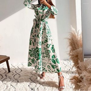 Casual Dresses Fashion Floral Printing Women's Dress 2023 Summer Lapel Seven Points Sleeve Chic Loose Female Clothing Robe