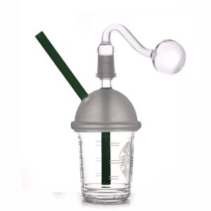 Starbucks Glass Bong Bubbler Heady Dab Rigs Hookahs Rökning Vattenrör Dabber Tube Dry Smoke Pipes med 14 mm Glass Oil Burner Pipe BJ