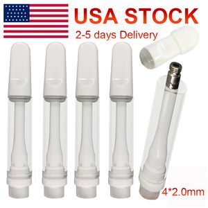 USA STOCK Full Ceramic Carts 1ml Thick Oil White Vape Cartridges White Atomizers Empty E-cigarette Vapes Carts Flat Screw in Tips Ceramic Coil 510 thread Atomizer V22