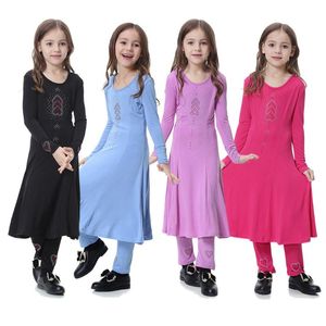 Girl Dresses Girl's Baby Dress Kids Muslim Islamic Abaya Long Sleeve Maxi Full Längd Kläder Set Outfit Robe#40