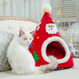 kennels pens Christmas cat bed dog tent house mat warm pet tree shaped kennel soft plush nest 231120