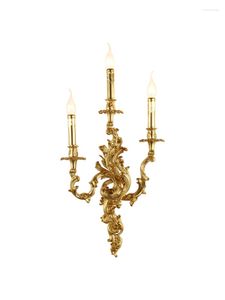 Lampade da parete DINGFAN Staffa in rame rococò europeo Illuminazione Lampada antica di lusso con ottone classico a led in oro chiaro
