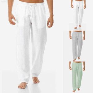 Men's Pants Casual Lightweight Linen Trousers Drawstring Elastic Waist Summer Beach Joggers Men Spodnie Pantalon Hommem4tv