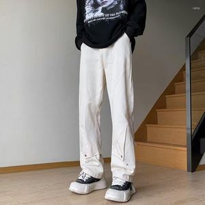 Herrbyxor 2023 koreanska mode aprikos raka män elegant last enkel design kpop baggy casual bomull långa byxor vetenskap homme