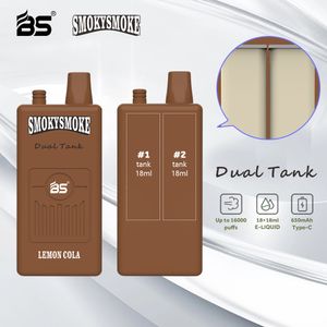 BS SMOKYSMOKE Dual Tank 16000 Puff Descartável E Cigarro Vape Pen 2% 5% USB-C Recarregável 650mAh Bateria Dupla 18ml Capacidade 15k 16k Puffs