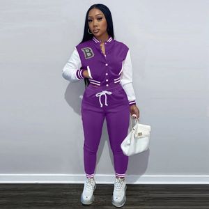 Dwuczęściowe spodnie damskie garnitur baseballowy Fall Women Letter Print Patchwork Jacket Strój sznurkowy zestaw Jogger Sweatsuit 231120